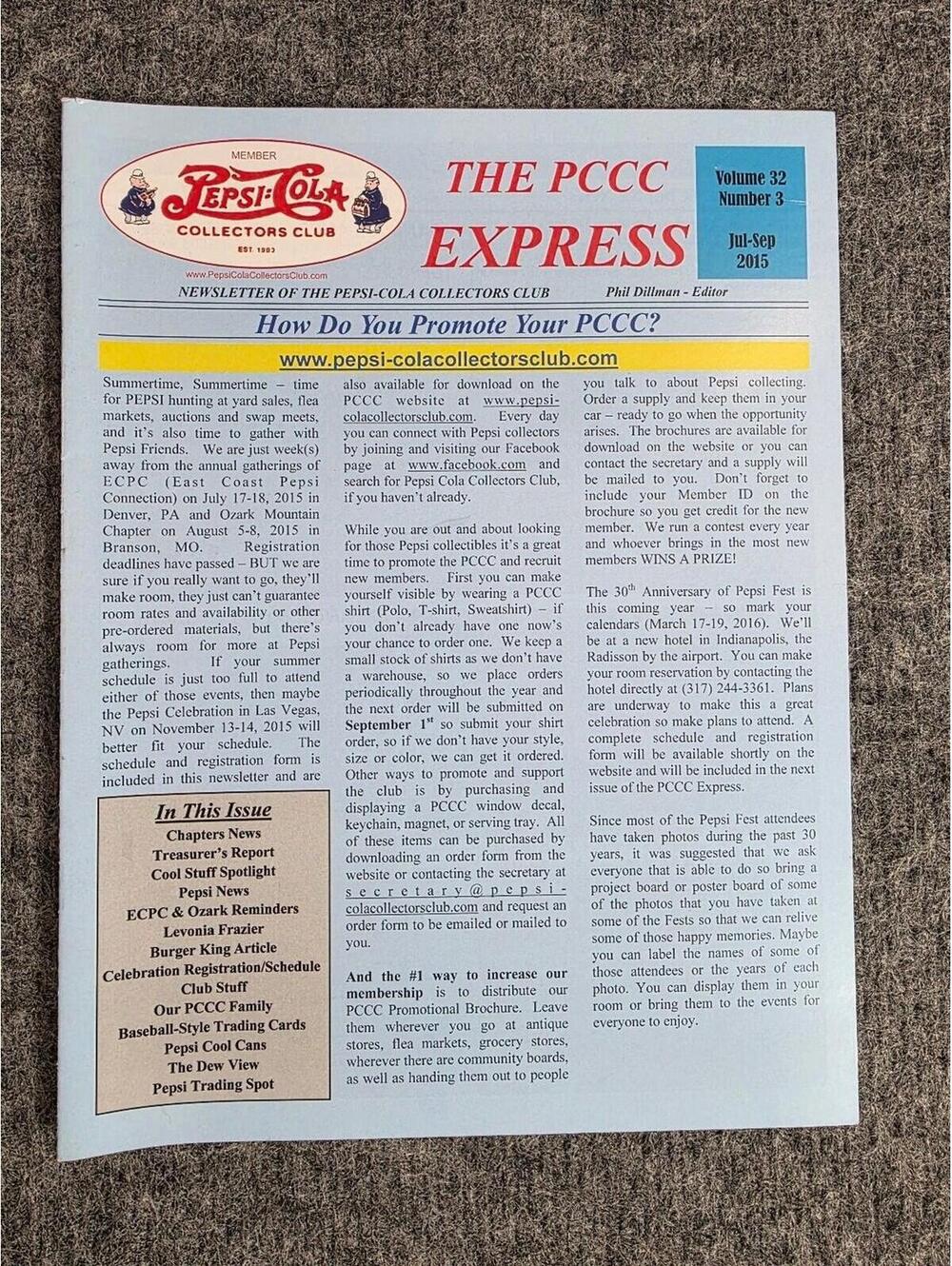 Pepsi-Cola Collectors Club Newsletter PCCC Express 2015 Promo